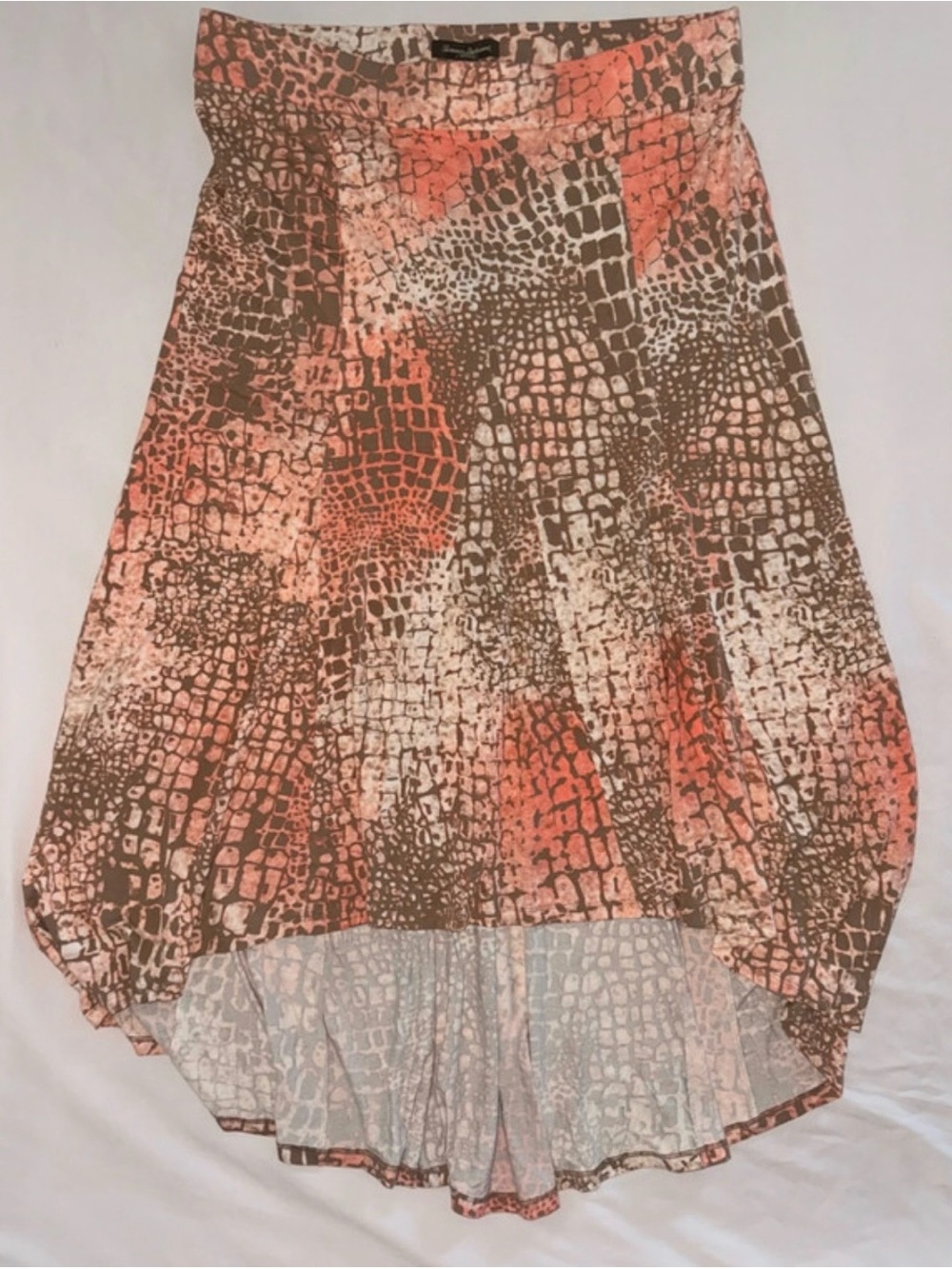 Tommy Bahama Coral and Brown Printed High-Low Skirt